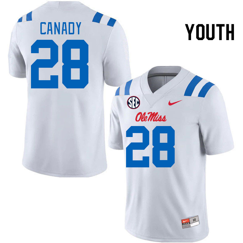 Youth #28 Jadon Canady Ole Miss Rebels 2024 New Uniforms College Football Jerseys Stitched-White